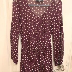 Adele Fado Dress Made in Italy Burgundy and White‎ Polka Dot Sheer Sz 38 (US 8)